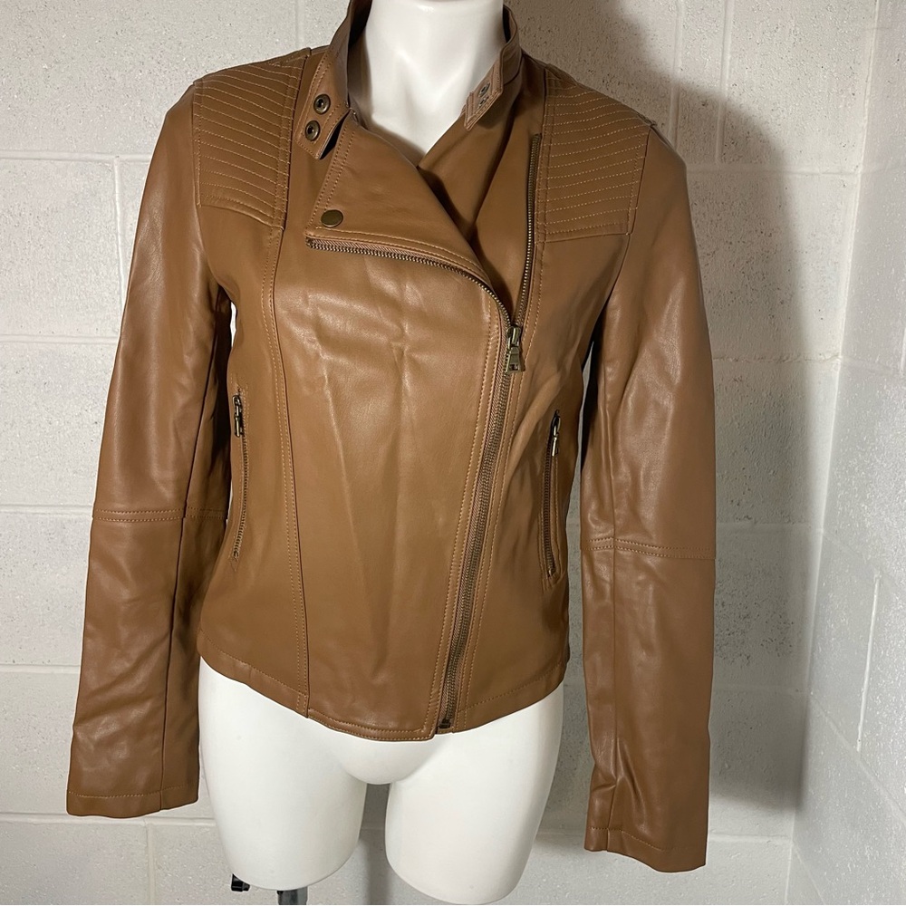 NEW BAGATELLE Emery Stitching Detail Faux Leather Jacket